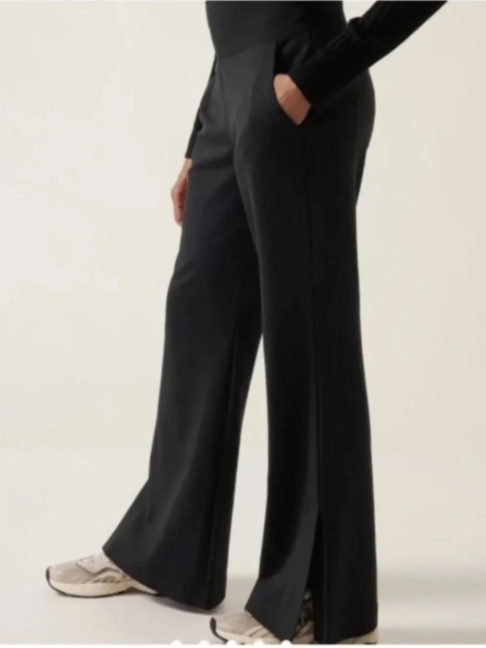 Athleta Venice Split Flare Pants Black Pull on Wide Leg Pockets